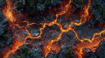 Aerial Display of Blazing Magma Trail in a Dramatic Volcanic Setting photo