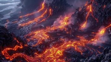 Stunning Aerial View of Magma River Carving Through Volcanic Terrain photo