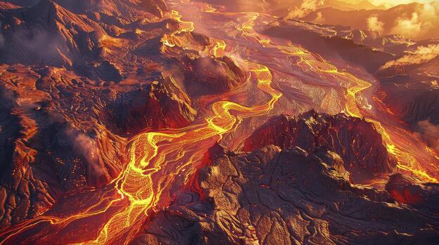 The Magnificent Lava Stream Creating a Scene of Fiery Wonder photo