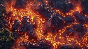 A Stunning Volcanic View Showcasing Lava Flow as a River of Fire photo