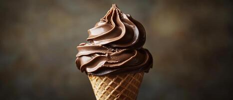 Chocolate ice cream cone on blurred background photo