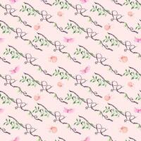 Watercolor seamless pattern of tree branches, green leaves, and pastel butterflies isolated. Tree of hearts shape on repeating texture for textile design, wallpapers and spring-themed paper vector