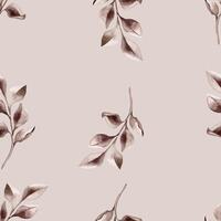 Brown leaves in monochrome tones watercolor on seamless pattern isolated. Repeating plants branches hand drawn. The simple botanical design in vintage style for textile, package, backdrop vector