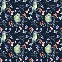 Tiny birds green yellow colors and floral elements watercolor seamless pattern isolated. Pink butterflies, cute birdies and simple flowers in botanical sketch on repeated background for textile vector