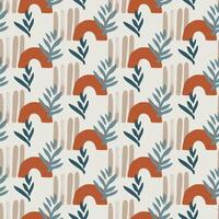 Hand drawn botanical seamless pattern with abstract organic leaves branches terracotta arches aesthetic elements modern design for fabric wallpaper textile wrapping digital print home decor square vector