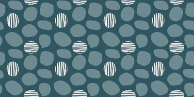 Seamless modern abstract geometric pattern with irregular circles organic texture textured elements dark blue aesthetic background contemporary wallpaper textile wrapping home decor print horizontal vector