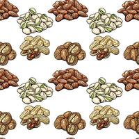 Seamless nut pattern with almonds pistachios walnuts and peanuts vector