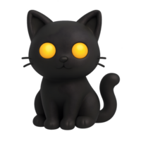 Playful cartoon black cat figurine studio setting 3d render whimsical design front view artistic creation png