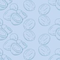 Seamless coconut pattern with outline sketch style drawing vector
