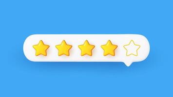 3D yellow star rating inside a white speech bubble. Realistic customer review symbol representing top service and positive feedback. vector