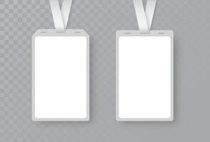 White lanyard with blank ID card holder. Realistic mockup for badge design, event pass, or access card presentation vector