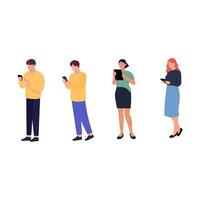 Diverse group of people using mobile devices vector