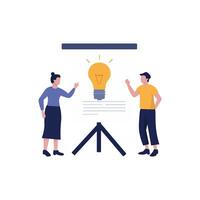 Two colleagues brainstorm a new idea during a presentation. vector