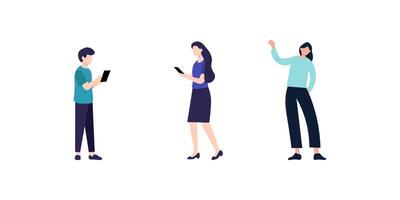 Diverse People Using Smartphones and Tablets in a Modern Setting vector