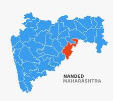 map with Nanded district highlighted in Maharashtra, India vector