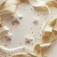 Christmas background with gold stars and ribbons photo