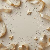 Golden ribbon and stars on a white background photo