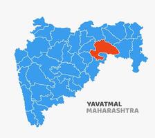 map with Yavatmal district highlighted in Maharashtra, India vector