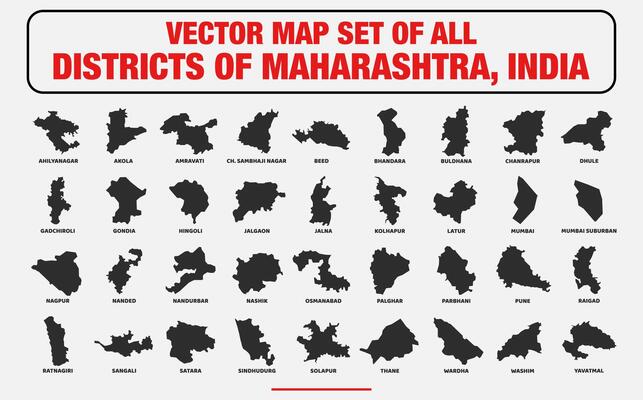 Map Set of All Districts of Maharashtra, India