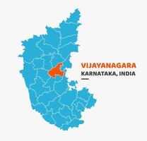 Vijayanagara District Highlighted on Karnataka State Map vector