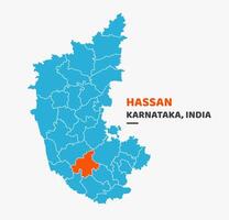 Hassan District Highlighted on Karnataka State Map vector