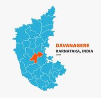 DAVANAGERE District Highlighted on Karnataka State Map vector