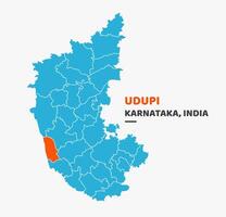 Udupi District Highlighted on Karnataka State Map vector