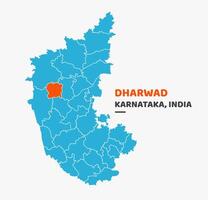 Dharwad District Highlighted on Karnataka State Map vector