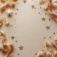 Golden ribbon and stars on a beige background photo