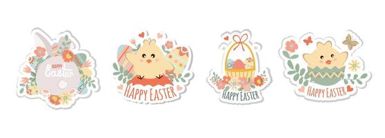 Set of Happy easter stickers isolated on white background. Can be add text. vector