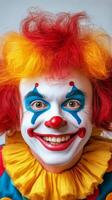 A clown with red hair and blue face photo