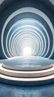 A large empty room with a circular staircase photo
