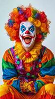 A clown with colorful hair and a smile photo