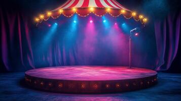 Circus stage with spotlight and stage lights photo
