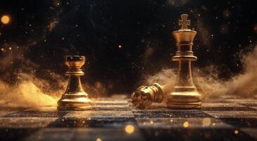 Two golden chess pieces on a chess board photo