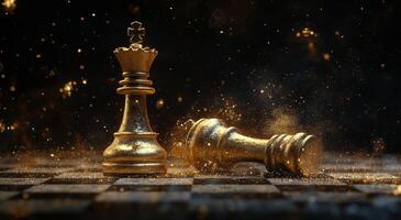Golden chess pieces on a chess board photo