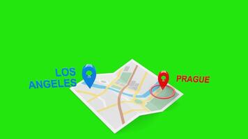 Los Angeles to Prague 3D Flight Path Animation with Airplane, Map, and Green Screen video