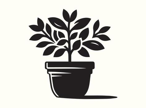 Decorative Black Pot with Plant Silhouette vector