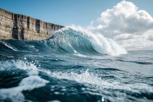 A large wave breaking on the ocean photo