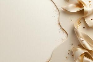 Golden ribbon and confetti on a white background photo