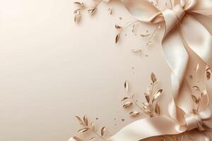 A beautiful beige background with a bow and ribbon photo