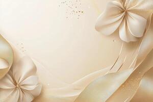 Golden background with flowers and ribbon photo