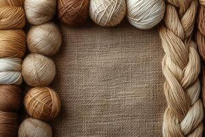 A frame of yarn balls arranged in a circle photo