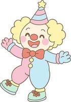 Clown with happy face in a cute cartoon clowncore look and pastel style for fun art vector