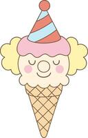 Ice cream with clown face in a cute cartoon clowncore style and pastel color theme vector