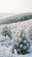 Frosty pine trees in the snow photo
