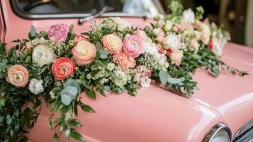 A pink car with flowers on it photo
