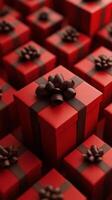 Many red gift boxes with chocolate bows photo