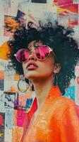 A woman with a colorful afro wearing sunglasses photo