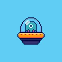 Pixel art Cute UFO Spaceship game asset design vector